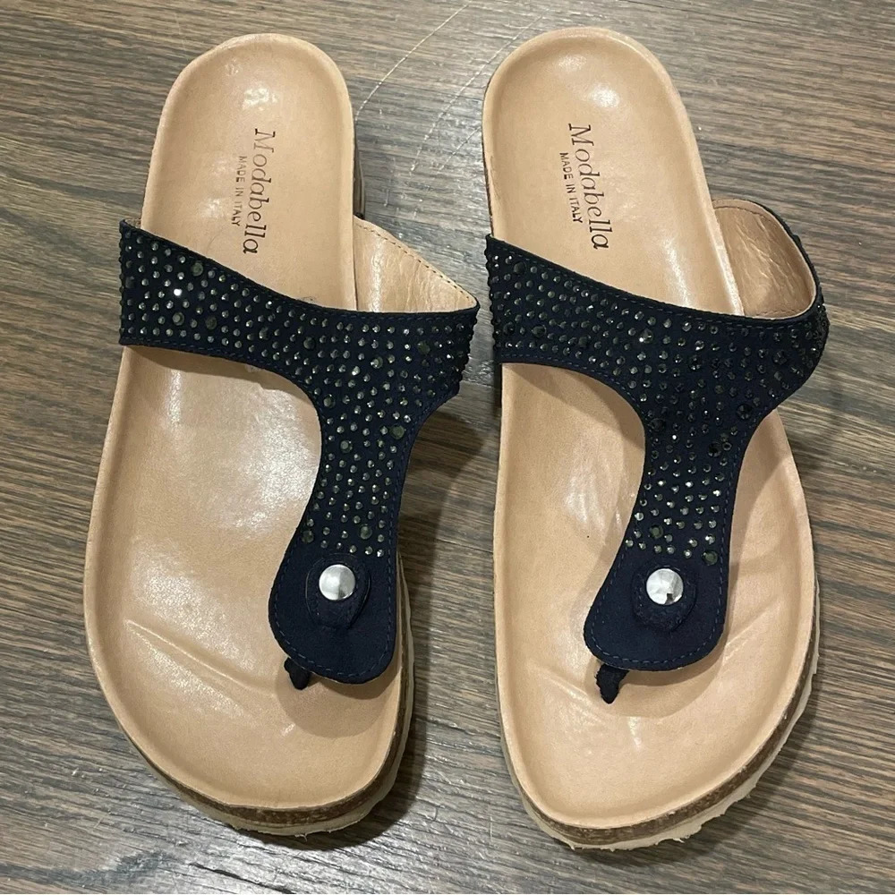 Moda Bella Black Leather Flip Flop Sandals Made in Italy